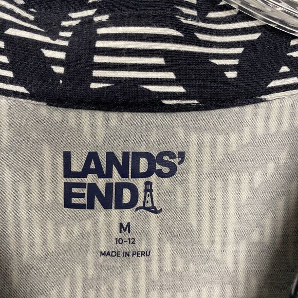 Lands End Shirt Womens Medium Polo Blue Floral Zip Short Sleeve Cotton - Picture 2 of 8